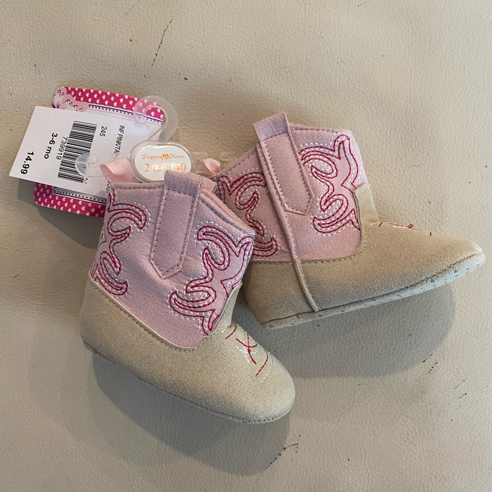 NWT Pink and Cream Baby Cowboy Boots